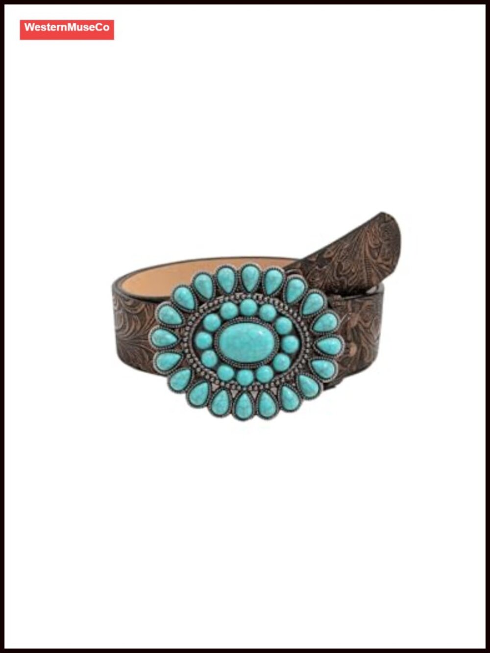 Faux Leather Western Cowgirl Belt with Antique Buckle
